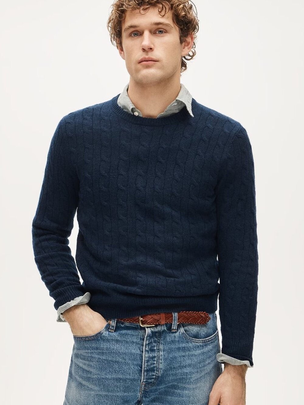 Vtg 90s Men's Lands End Navy Cable Knit Sweater XL Tall Preppy Heritage Academia